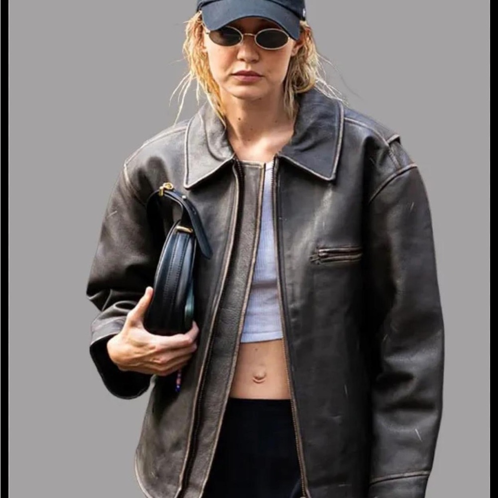 Mango Oversized Worn-Effect Leather Jacket